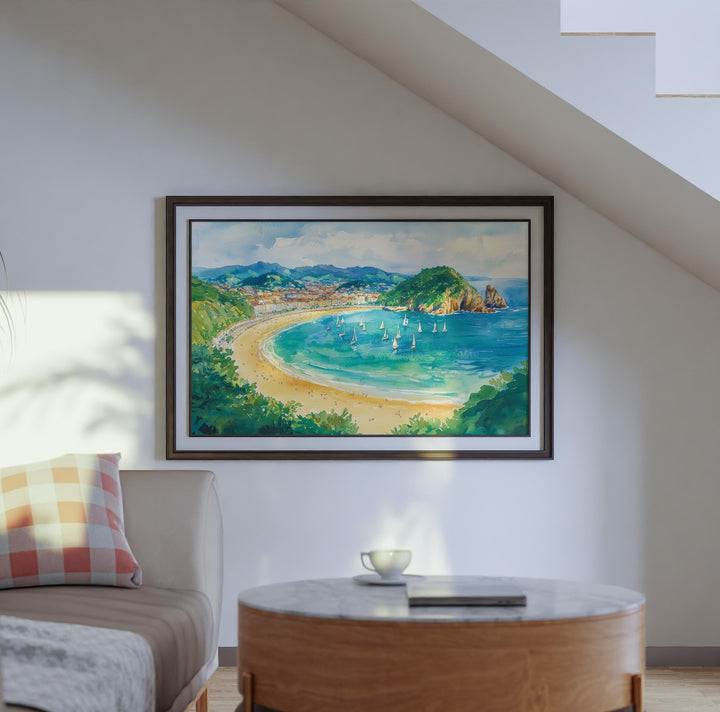 San Sebastian Watercolor Poster Landscape Wall Art San Sebastian Wall Hanging Home Décor San Sebastian Gift Art Lovers Spain Wall Art
