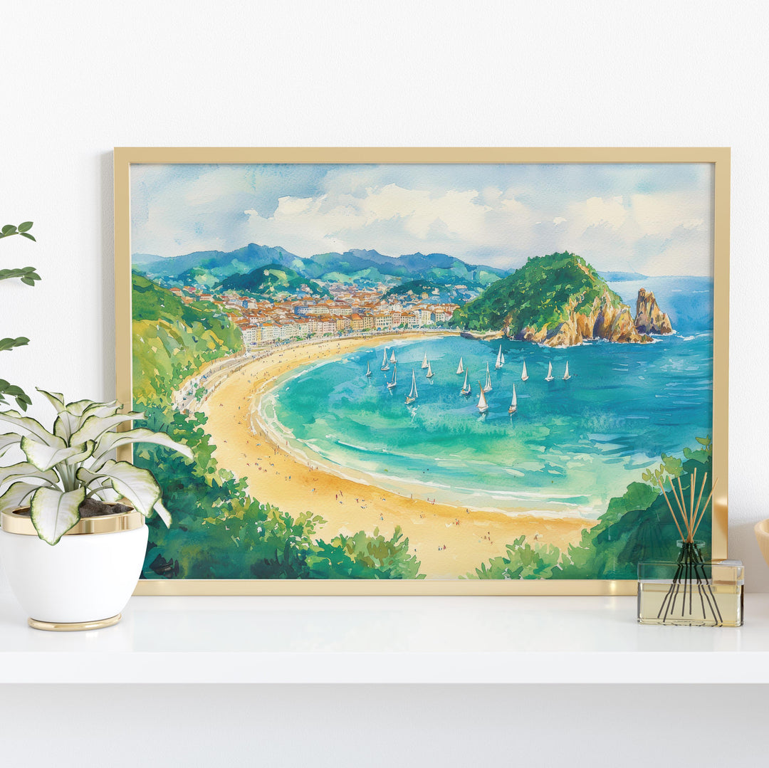 San Sebastian Watercolor Poster Landscape Wall Art San Sebastian Wall Hanging Home Décor San Sebastian Gift Art Lovers Spain Wall Art