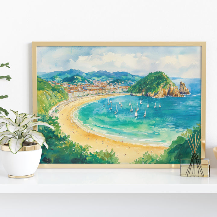 San Sebastian Watercolor Poster Landscape Wall Art San Sebastian Wall Hanging Home Décor San Sebastian Gift Art Lovers Spain Wall Art