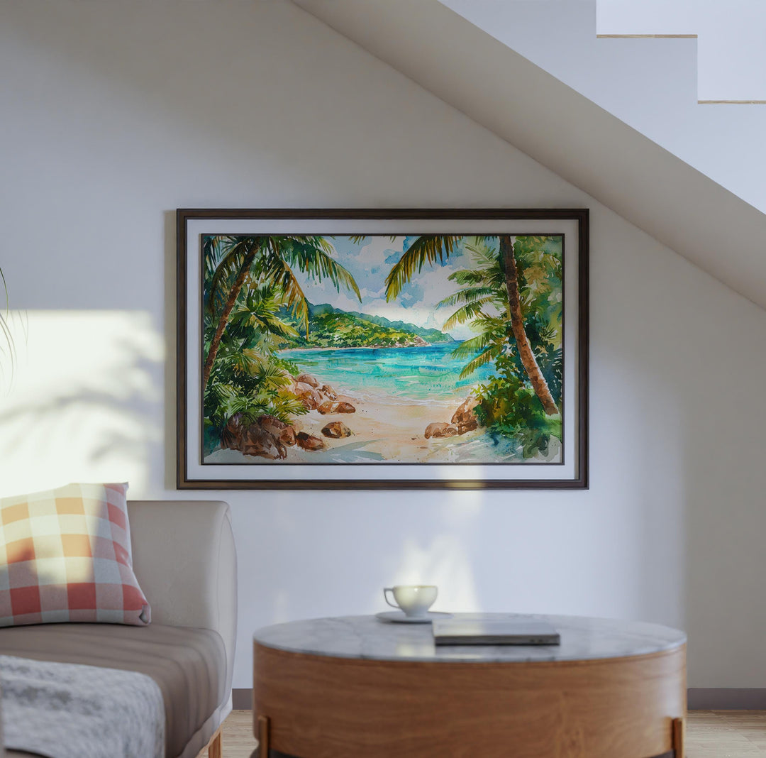 Seychelles Watercolor Poster Landscape Wall Art Seychelles Wall Hanging Home Décor Seychelles Gift Art Lovers Seychelles Wall Art
