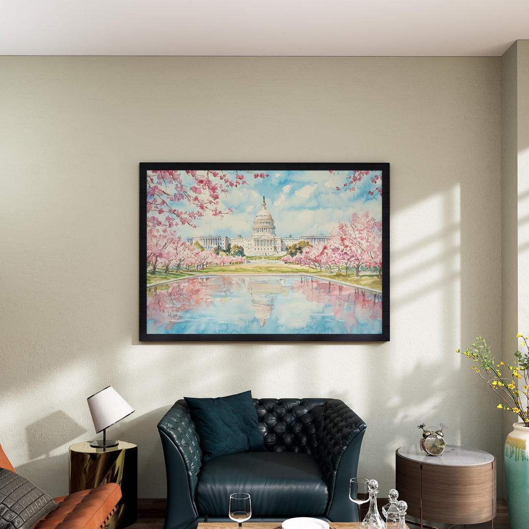 Washington DC Watercolor Poster Landscape Wall Art Washington DC Wall Hanging Home Décor Washington DC Gift Art Lovers United States Art