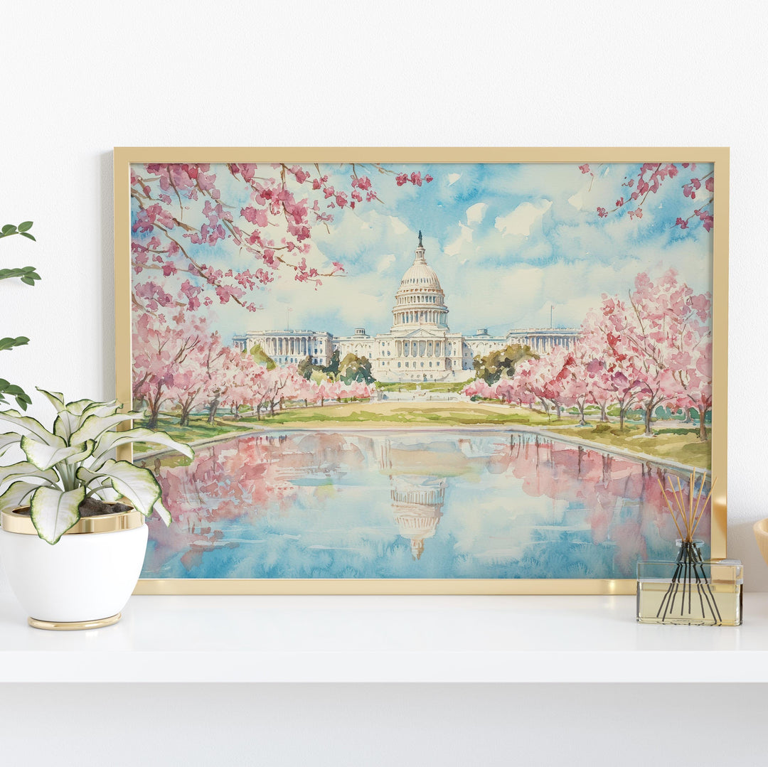 Washington DC Watercolor Poster Landscape Wall Art Washington DC Wall Hanging Home Décor Washington DC Gift Art Lovers United States Art