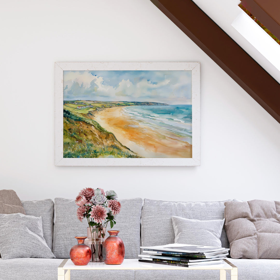 Woolacombe Watercolor Poster Landscape Wall Art Woolacombe Wall Hanging Home Décor Woolacombe Gift Art Lovers United Kingdom Wall Art