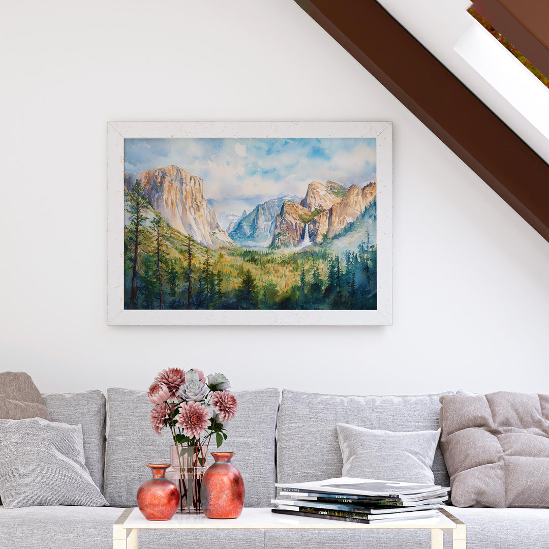 Yosemite Valley Watercolor Poster Landscape Wall Art Yosemite Valley Wall Hanging Home Décor Yosemite Valley Gift Art Lovers United States