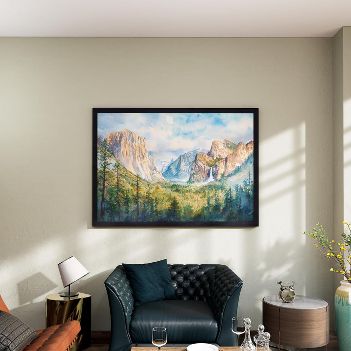 Yosemite Valley Watercolor Poster Landscape Wall Art Yosemite Valley Wall Hanging Home Décor Yosemite Valley Gift Art Lovers United States