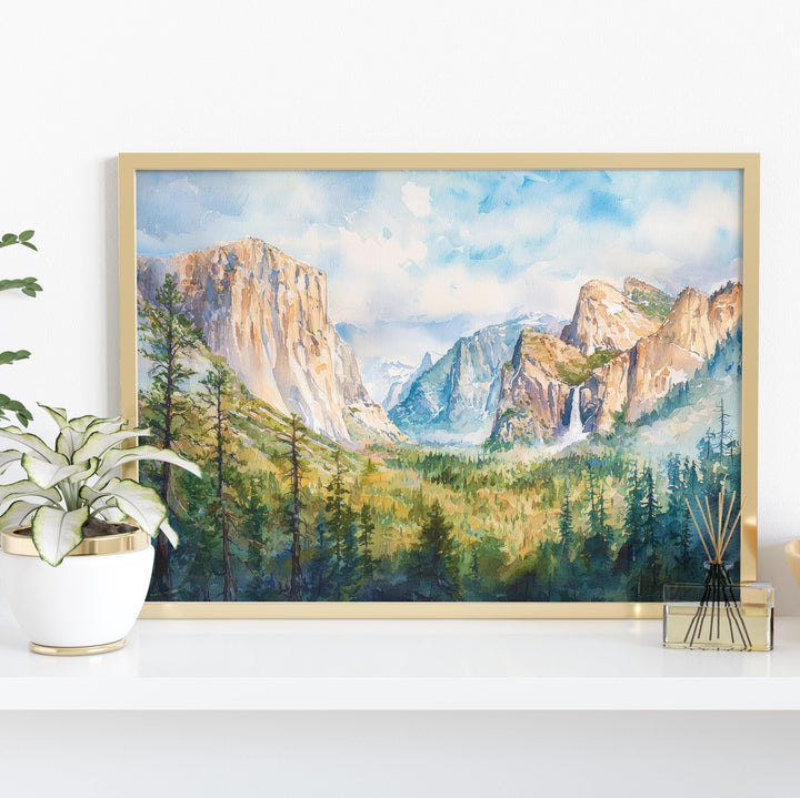 Yosemite Valley Watercolor Poster Landscape Wall Art Yosemite Valley Wall Hanging Home Décor Yosemite Valley Gift Art Lovers United States