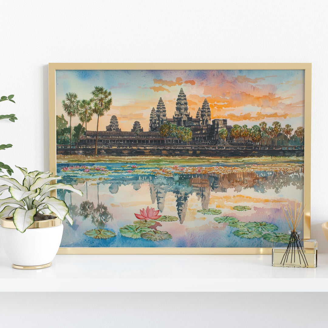 Angkor Wat Watercolor Poster Landscape Wall Art Angkor Wat Wall Hanging Home Décor Angkor Wat Gift Art Lovers Cambodia Wall Art