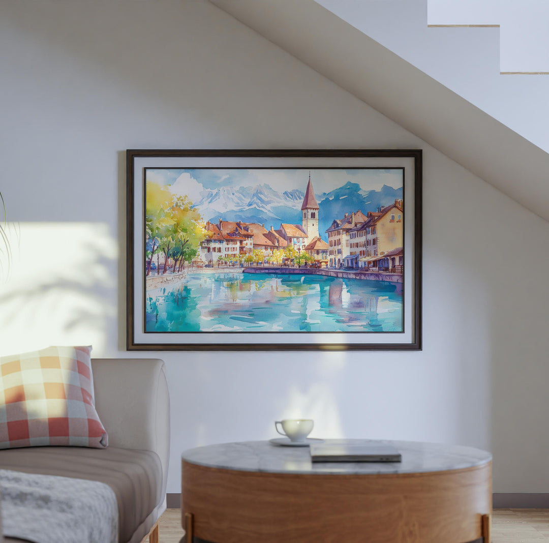 Annecy Watercolor Poster Landscape Wall Art Annecy Wall Hanging Home Décor Annecy Gift Art Lovers France Wall Art