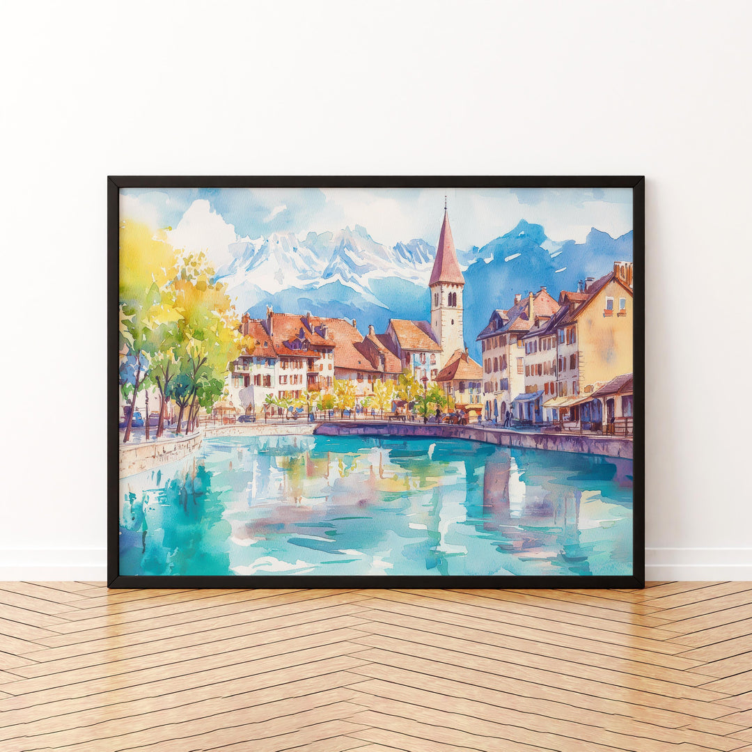Annecy Watercolor Poster Landscape Wall Art Annecy Wall Hanging Home Décor Annecy Gift Art Lovers France Wall Art