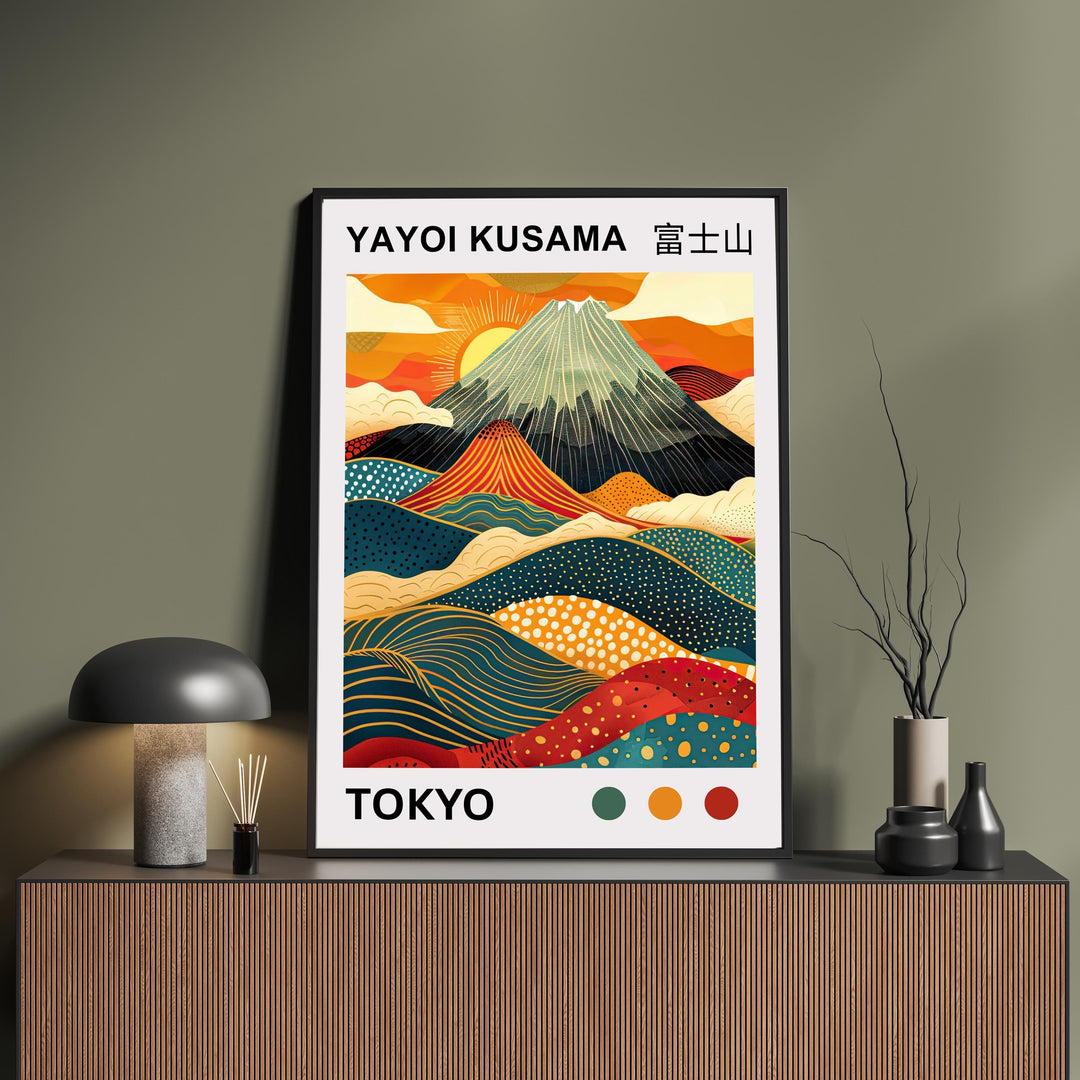 Yayoi Kusama Mount Fuji Poster Japanese Pop Art Print Modern Abstract Landscape Polka Dot Mountain Wall Decor Contemporary Home Artwork