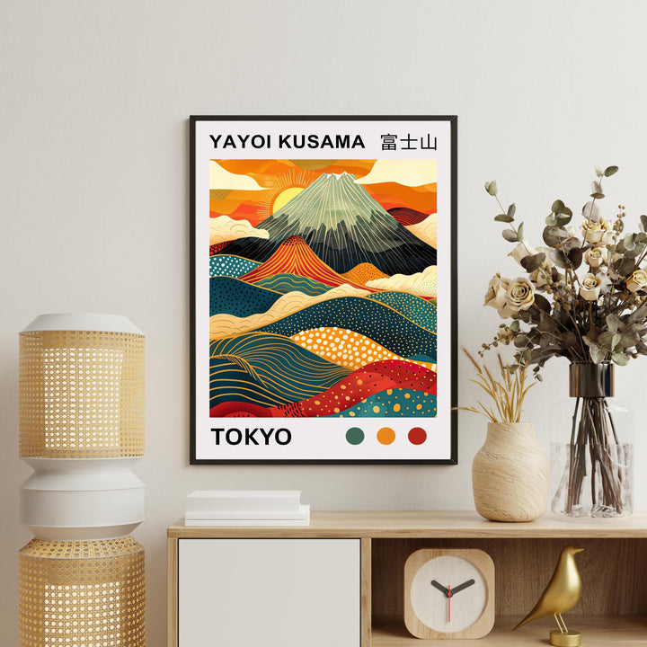 Yayoi Kusama Mount Fuji Poster Japanese Pop Art Print Modern Abstract Landscape Polka Dot Mountain Wall Decor Contemporary Home Artwork