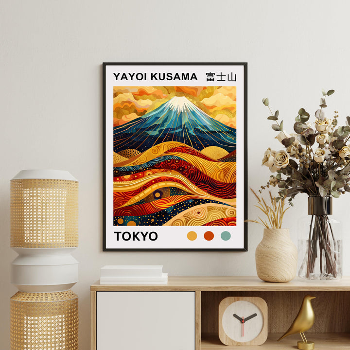 Yayoi Kusama Mount Fuji Poster Japanese Pop Art Print Modern Abstract Landscape Polka Dot Mountain Wall Decor Contemporary Home Artwork