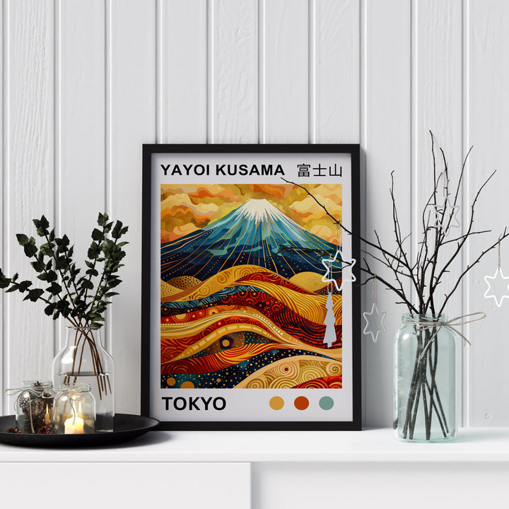Yayoi Kusama Mount Fuji Poster Japanese Pop Art Print Modern Abstract Landscape Polka Dot Mountain Wall Decor Contemporary Home Artwork