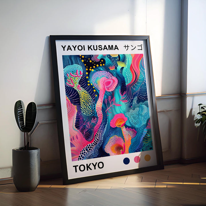 Yayoi Kusama Mushroom Poster Modern Pop Art Print Japanese Abstract Nature Decor Polka Dot Fungi Artwork Bold Contemporary Wall Design