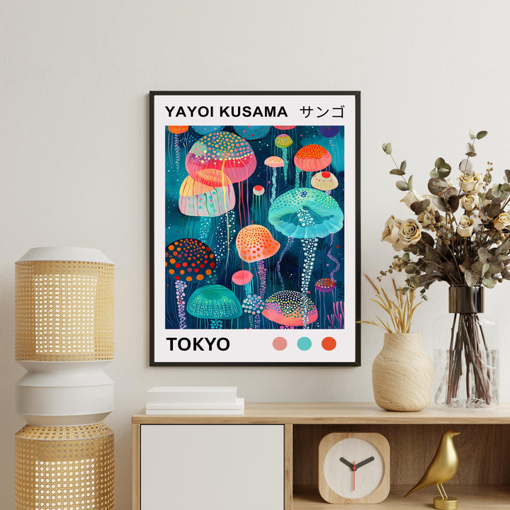 Yayoi Kusama Jellyfish Poster Modern Pop Art Print Japanese Abstract Ocean Decor Polka Dot Sea Creature Artwork for Contemporary Homes