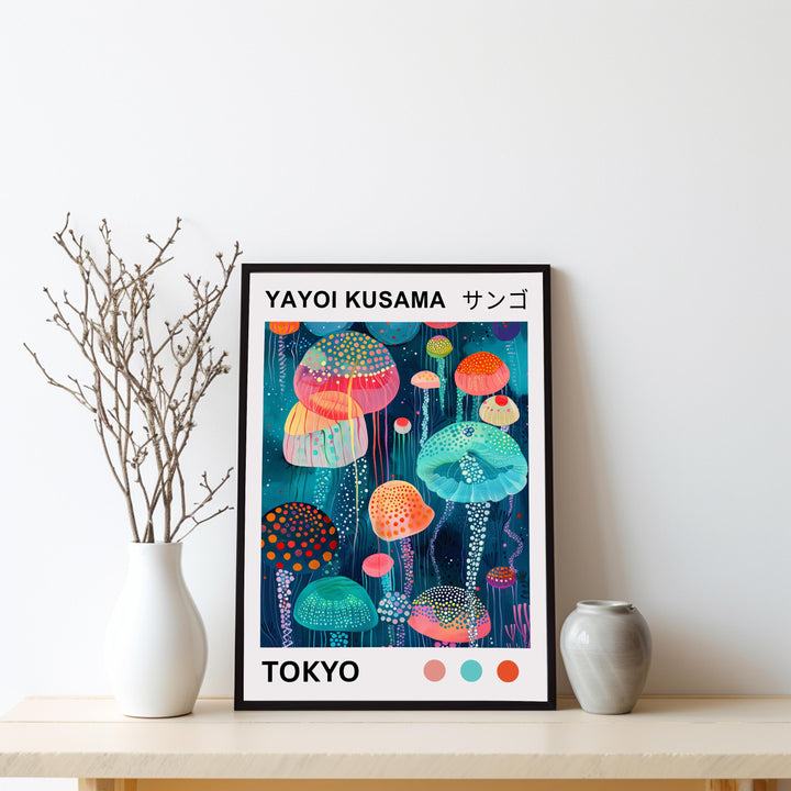 Yayoi Kusama Jellyfish Poster Modern Pop Art Print Japanese Abstract Ocean Decor Polka Dot Sea Creature Artwork for Contemporary Homes