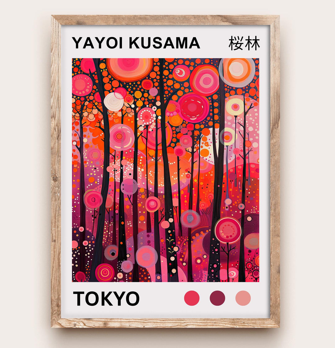 Yayoi Kusama Pink Forest Poster Modern Pop Art Print Japanese Abstract Landscape Polka Dot Nature Artwork for Contemporary Home Decor