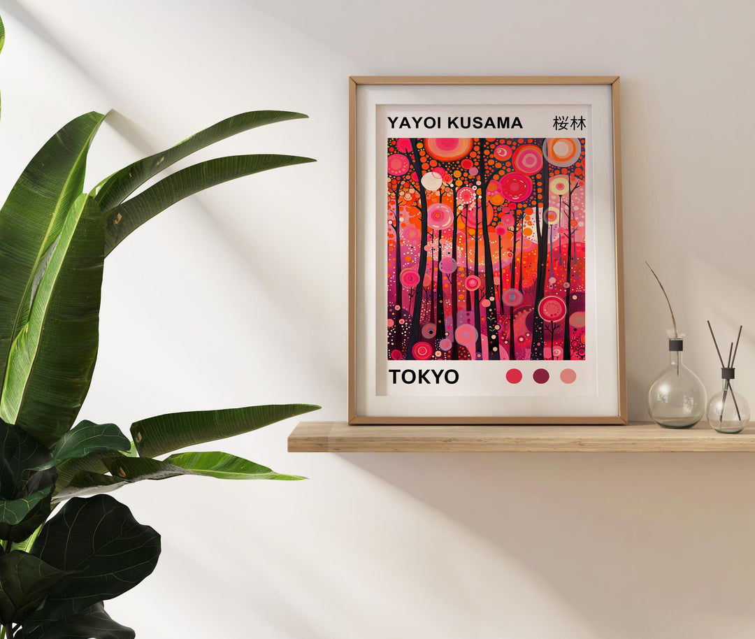 Yayoi Kusama Pink Forest Poster Modern Pop Art Print Japanese Abstract Landscape Polka Dot Nature Artwork for Contemporary Home Decor