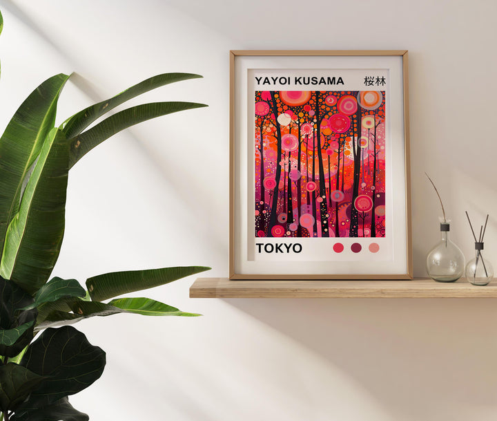 Yayoi Kusama Pink Forest Poster Modern Pop Art Print Japanese Abstract Landscape Polka Dot Nature Artwork for Contemporary Home Decor