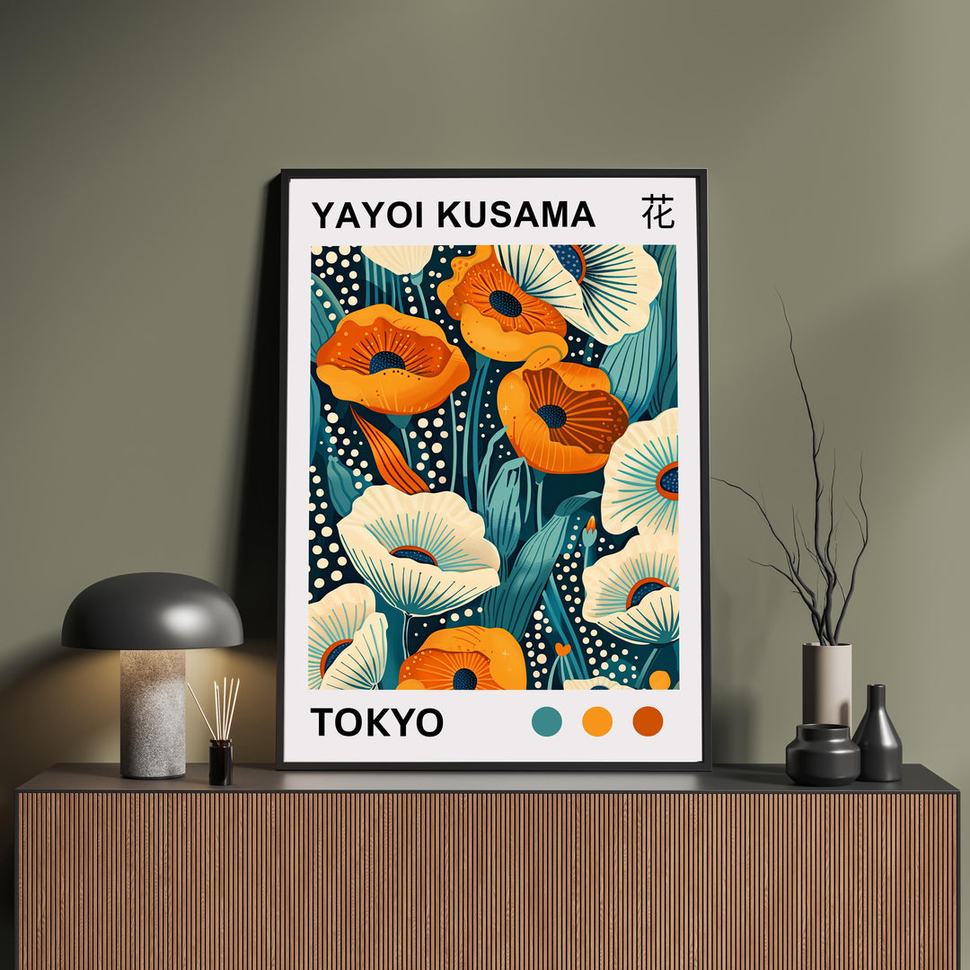 Yayoi Kusama Flower Poster Modern Pop Art Print Japanese Abstract Floral Design Polka Dot Botanical Wall Decor for Contemporary Homes