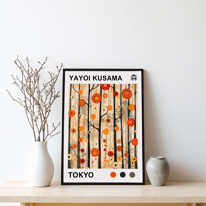 Yayoi Kusama Forest Poster Modern Pop Art Print Japanese Abstract Nature Design Polka Dot Woodland Artwork for Contemporary Home Decor