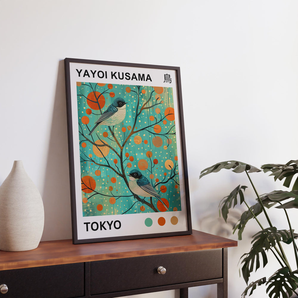 Yayoi Kusama Bluebird Poster Modern Pop Art Print Japanese Abstract Bird Design Polka Dot Nature Artwork for Contemporary Home Decor