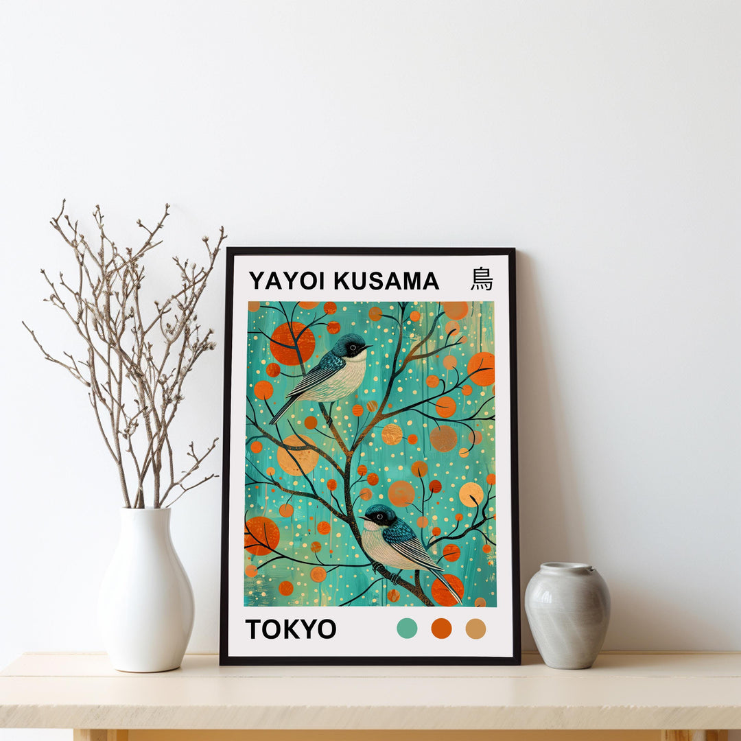 Yayoi Kusama Bluebird Poster Modern Pop Art Print Japanese Abstract Bird Design Polka Dot Nature Artwork for Contemporary Home Decor