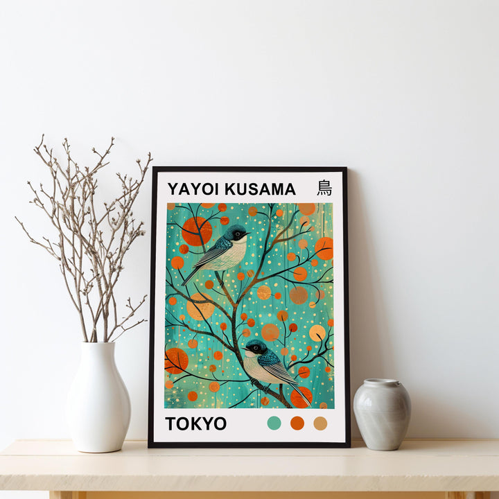 Yayoi Kusama Bluebird Poster Modern Pop Art Print Japanese Abstract Bird Design Polka Dot Nature Artwork for Contemporary Home Decor