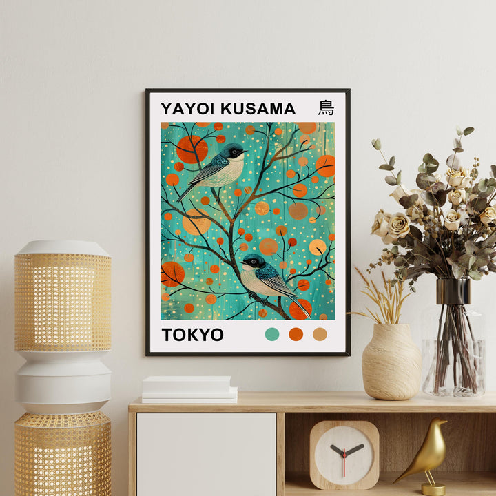 Yayoi Kusama Bluebird Poster Modern Pop Art Print Japanese Abstract Bird Design Polka Dot Nature Artwork for Contemporary Home Decor