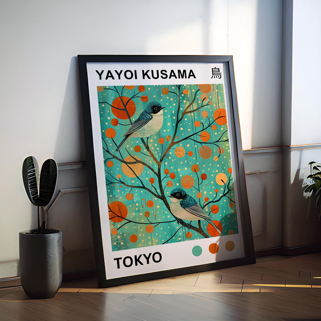 Yayoi Kusama Bluebird Poster Modern Pop Art Print Japanese Abstract Bird Design Polka Dot Nature Artwork for Contemporary Home Decor