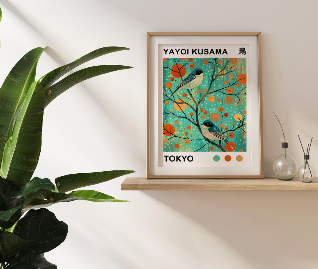 Yayoi Kusama Bluebird Poster Modern Pop Art Print Japanese Abstract Bird Design Polka Dot Nature Artwork for Contemporary Home Decor