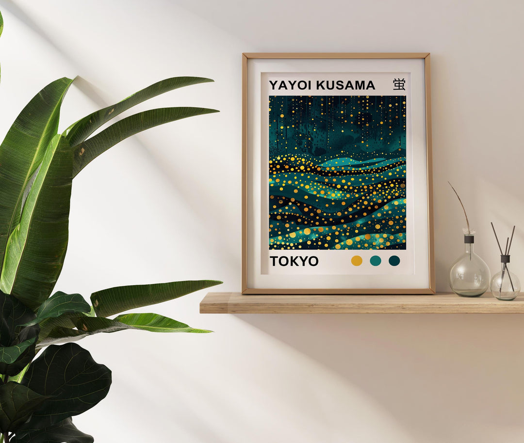 Yayoi Kusama Firefly Poster Modern Pop Art Print Japanese Abstract Night Scene Polka Dot Light Artwork for Contemporary Home Decor