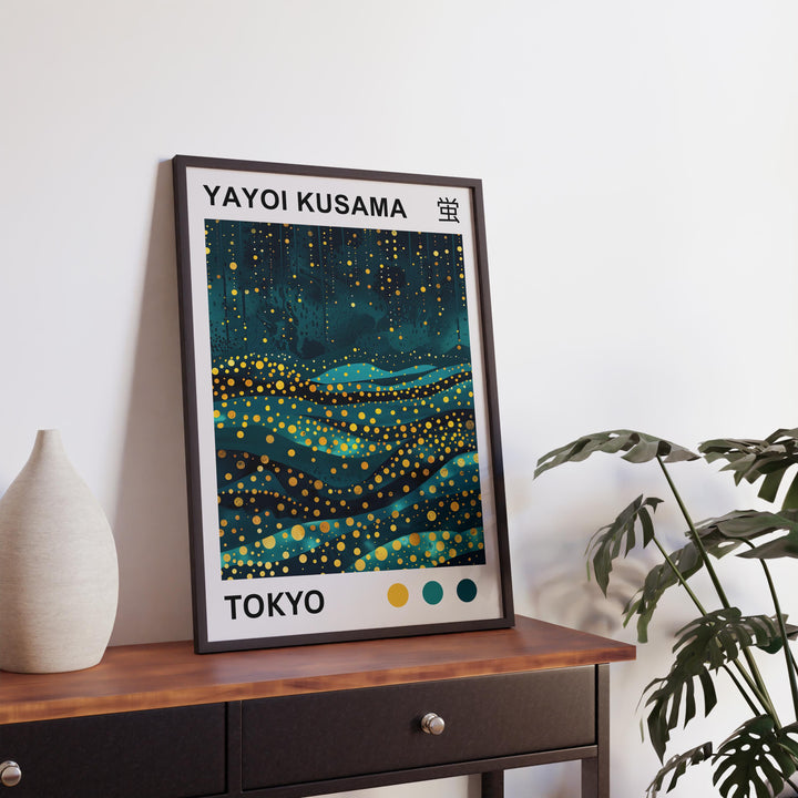 Yayoi Kusama Firefly Poster Modern Pop Art Print Japanese Abstract Night Scene Polka Dot Light Artwork for Contemporary Home Decor