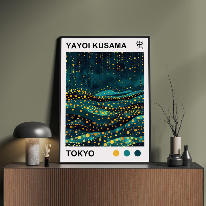 Yayoi Kusama Firefly Poster Modern Pop Art Print Japanese Abstract Night Scene Polka Dot Light Artwork for Contemporary Home Decor
