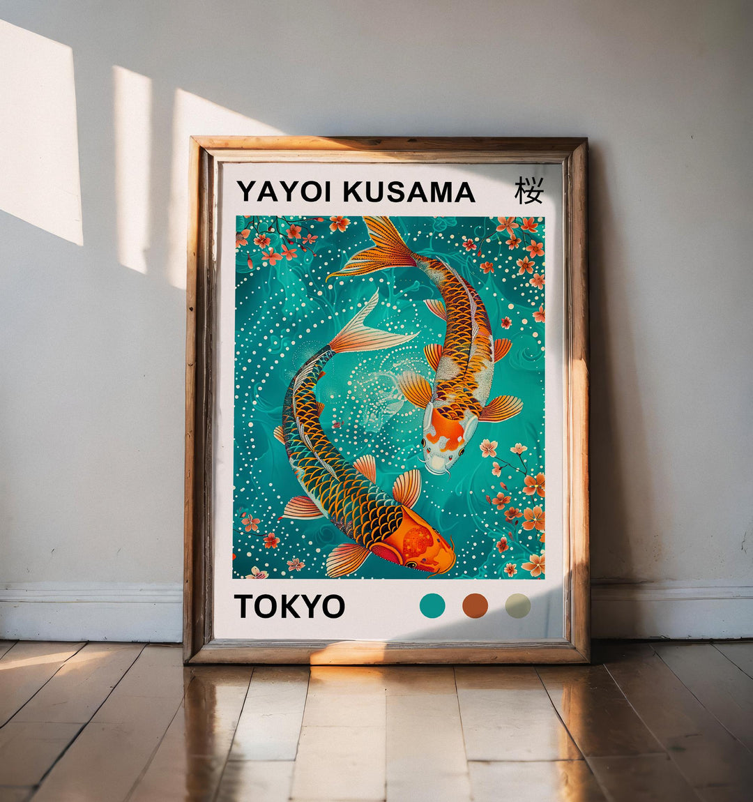 Yayoi Kusama Koi Fish Poster Modern Pop Art Print Japanese Abstract Water Design Polka Dot Pond Artwork for Contemporary Home Decor