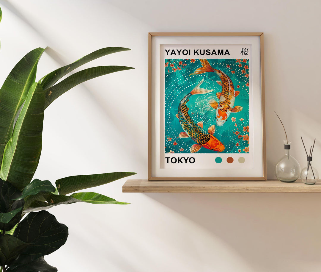 Yayoi Kusama Koi Fish Poster Modern Pop Art Print Japanese Abstract Water Design Polka Dot Pond Artwork for Contemporary Home Decor