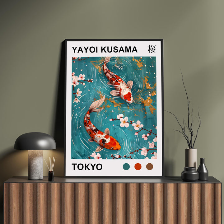 Yayoi Kusama Koi Fish Poster Modern Pop Art Print Japanese Abstract Water Design Polka Dot Pond Artwork for Contemporary Home Decor