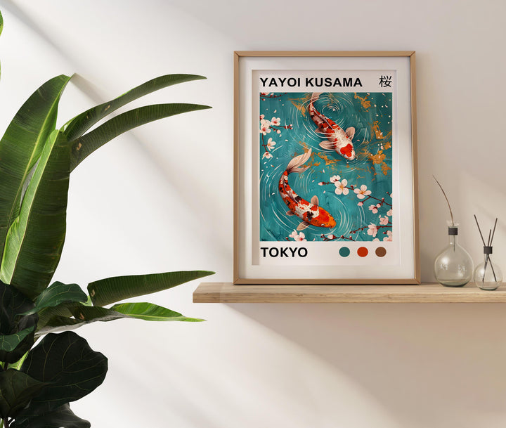 Yayoi Kusama Koi Fish Poster Modern Pop Art Print Japanese Abstract Water Design Polka Dot Pond Artwork for Contemporary Home Decor