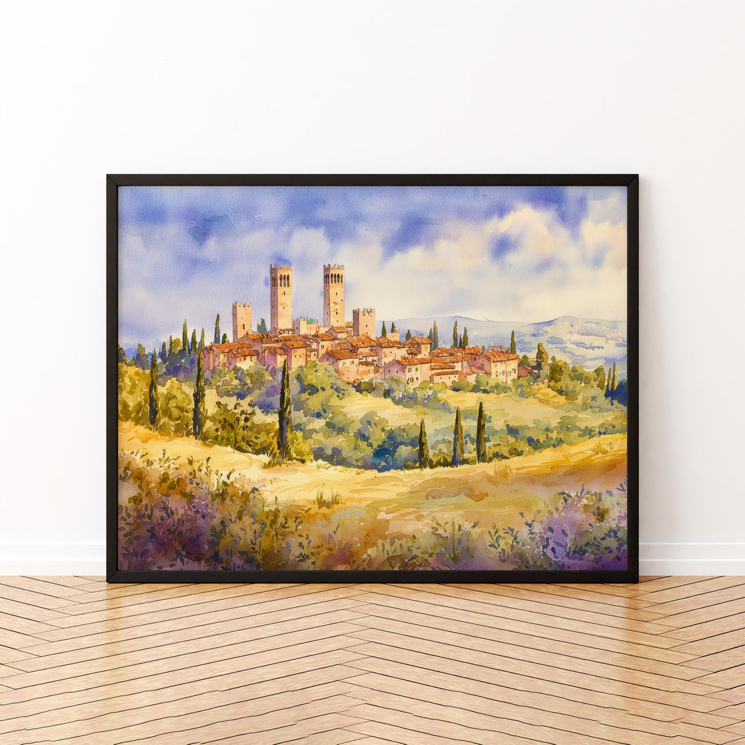 San Gimignano Watercolor Poster Landscape Wall Art San Gimignano Wall Hanging Home Décor San Gimignano Gift Art Lovers Italy Wall Art