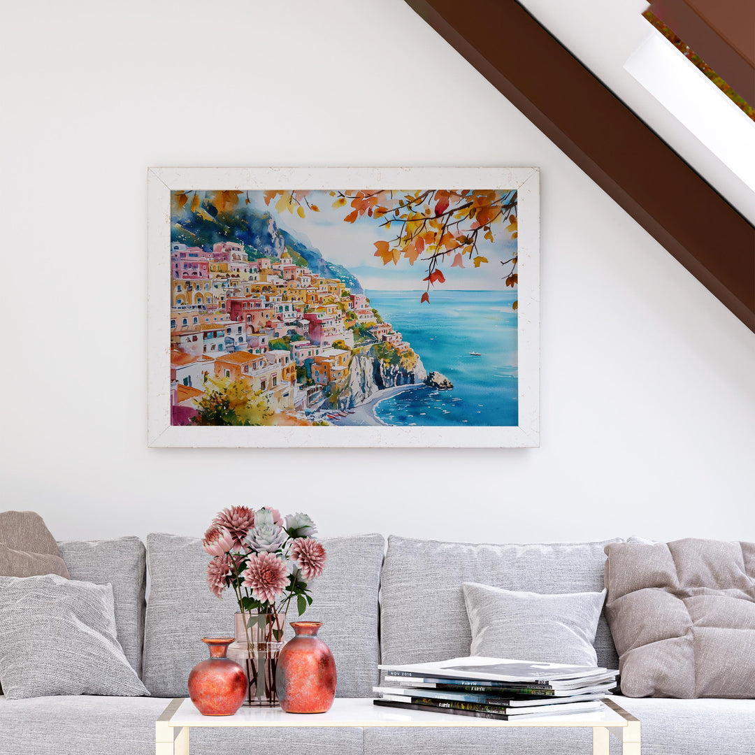 Positano Watercolor Poster Landscape Wall Art Positano Wall Hanging Home Décor Positano Gift Art Lovers Italy Wall Art
