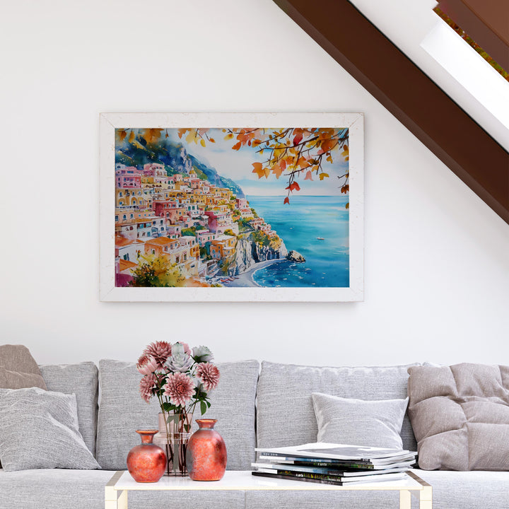 Positano Watercolor Poster Landscape Wall Art Positano Wall Hanging Home Décor Positano Gift Art Lovers Italy Wall Art