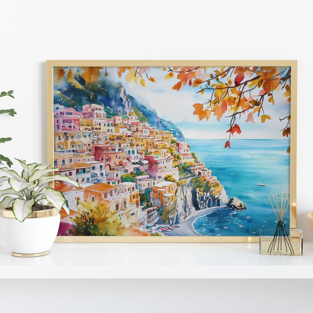Positano Watercolor Poster Landscape Wall Art Positano Wall Hanging Home Décor Positano Gift Art Lovers Italy Wall Art