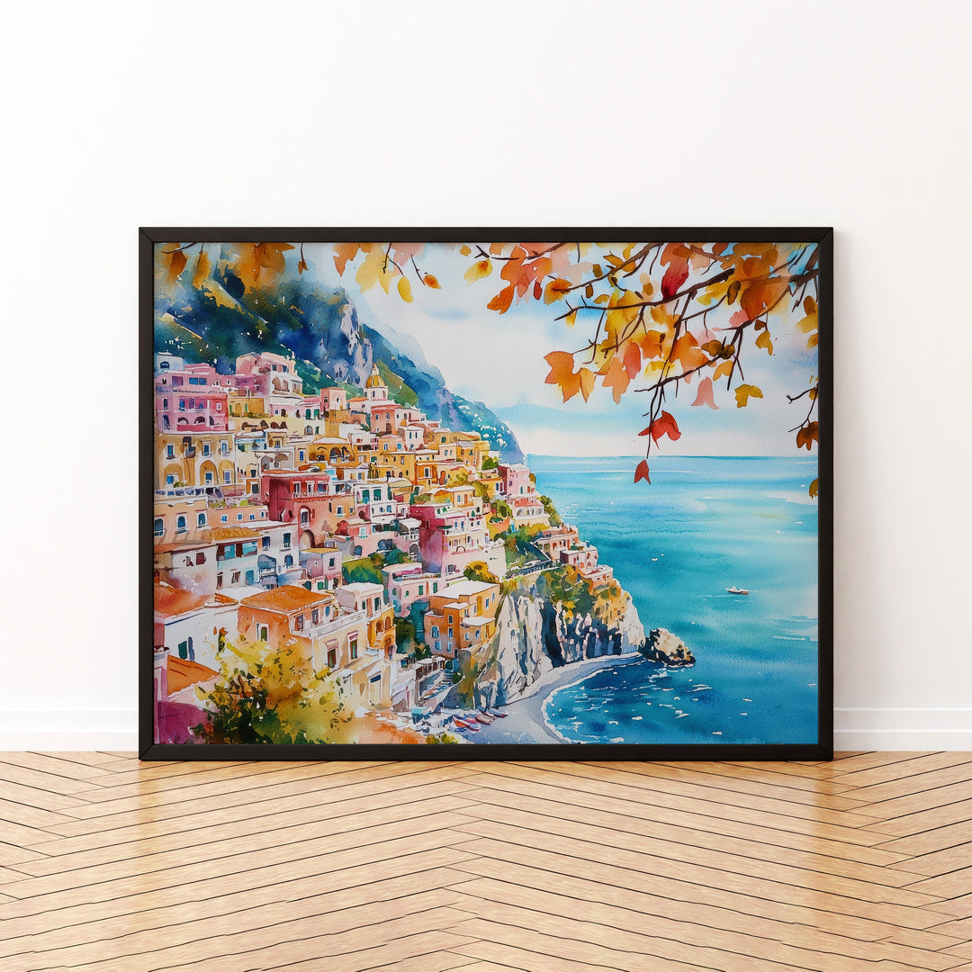 Positano Watercolor Poster Landscape Wall Art Positano Wall Hanging Home Décor Positano Gift Art Lovers Italy Wall Art