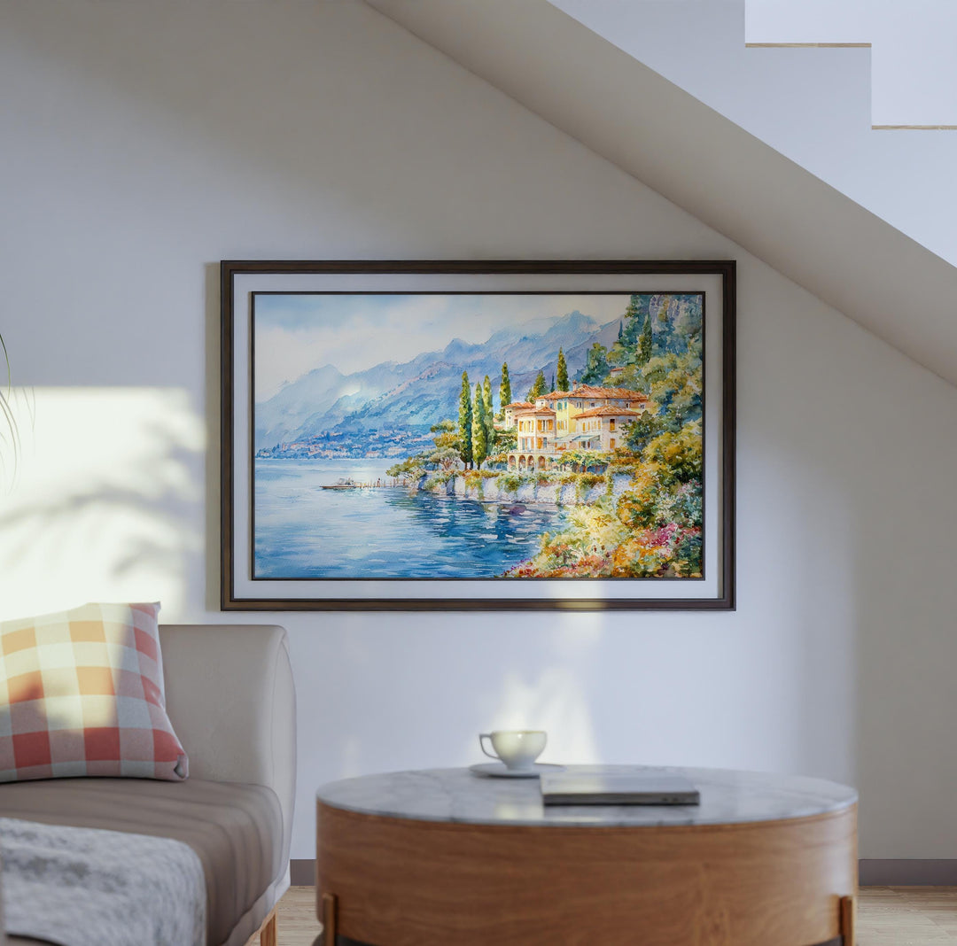Lake Como Watercolor Poster Landscape Wall Art Lake Como Wall Hanging Home Décor Lake Como Gift Art Lovers Italy Wall Art