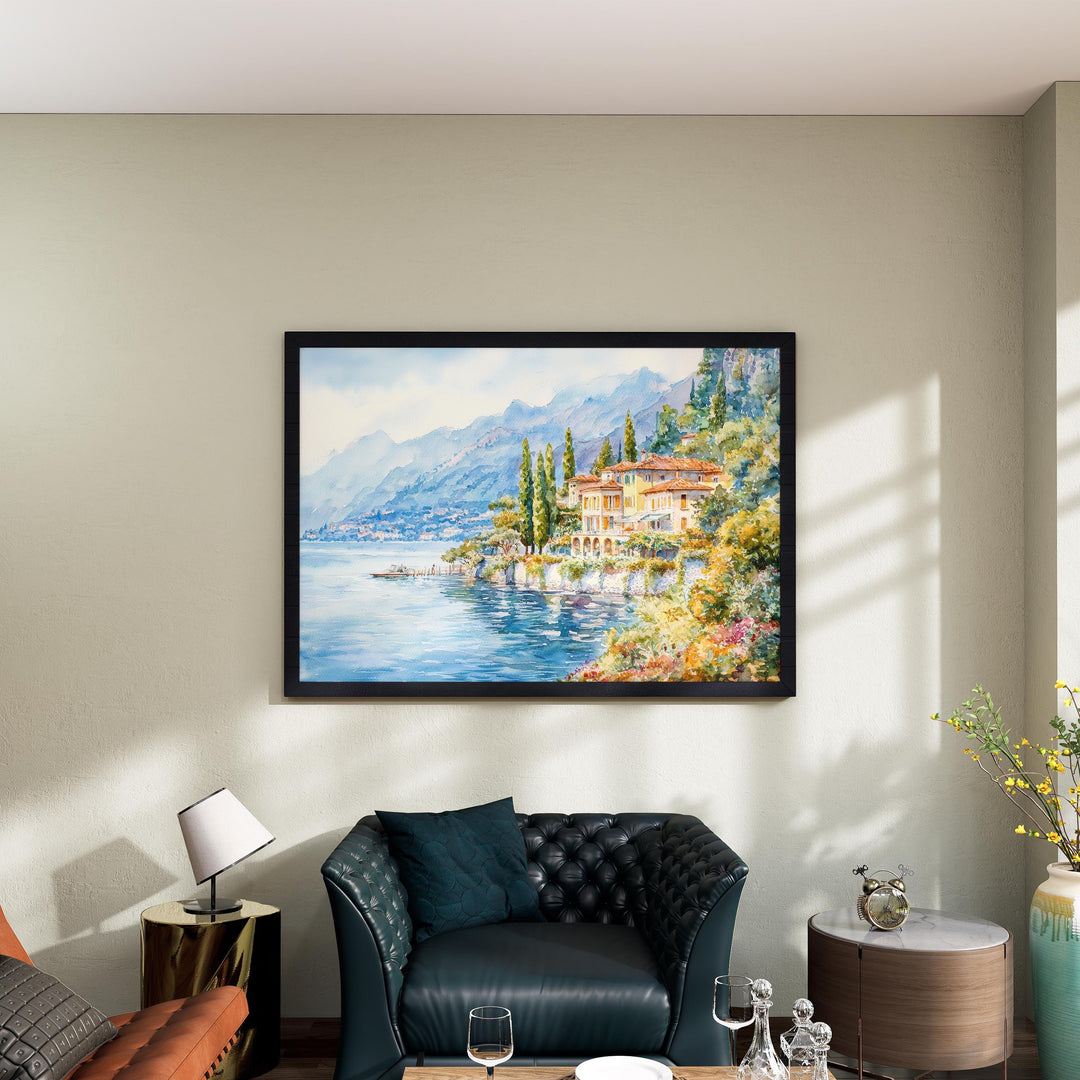 Lake Como Watercolor Poster Landscape Wall Art Lake Como Wall Hanging Home Décor Lake Como Gift Art Lovers Italy Wall Art