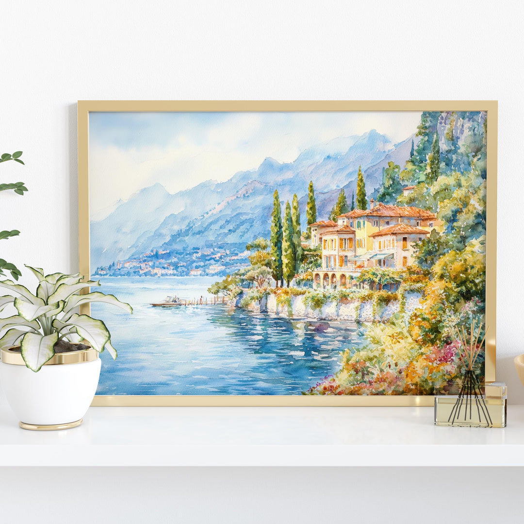 Lake Como Watercolor Poster Landscape Wall Art Lake Como Wall Hanging Home Décor Lake Como Gift Art Lovers Italy Wall Art