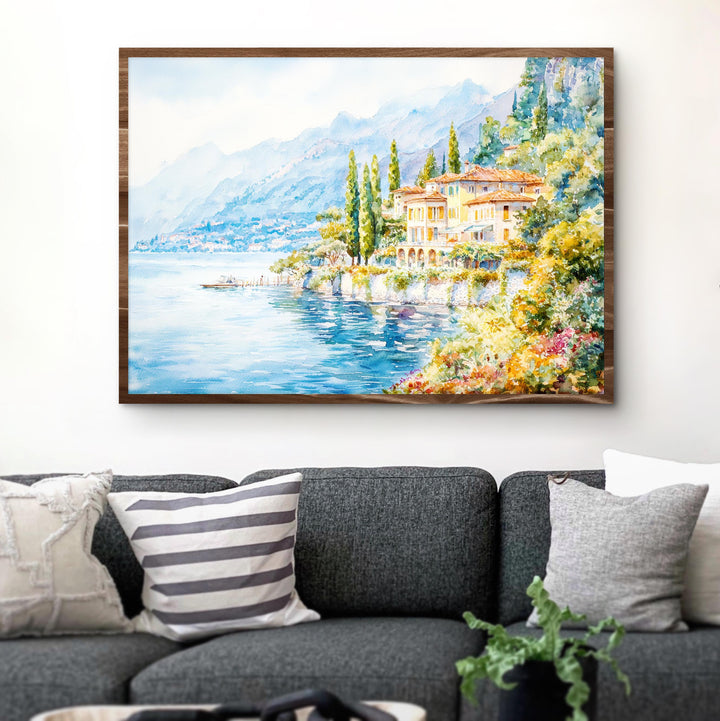 Lake Como Watercolor Poster Landscape Wall Art Lake Como Wall Hanging Home Décor Lake Como Gift Art Lovers Italy Wall Art
