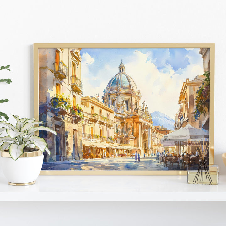 Catania Watercolor Poster Landscape Wall Art Catania Wall Hanging Home Décor Catania Gift Art Lovers Italy Wall Art
