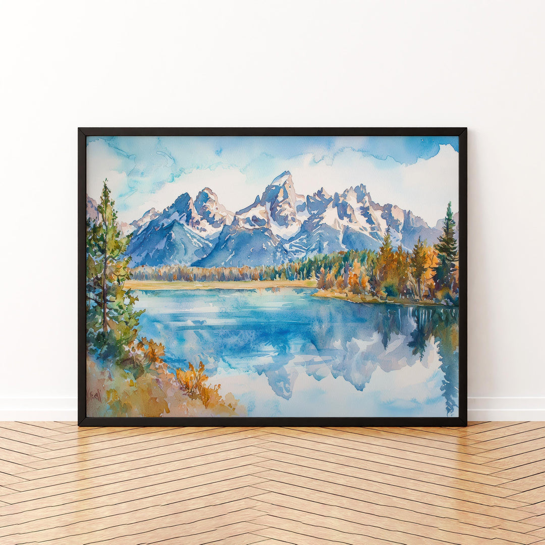 Grand Teton NP Watercolor Poster Landscape Wall Art Grand Teton NP Wall Hanging Home Décor Grand Teton NP Gift Art Lovers United States