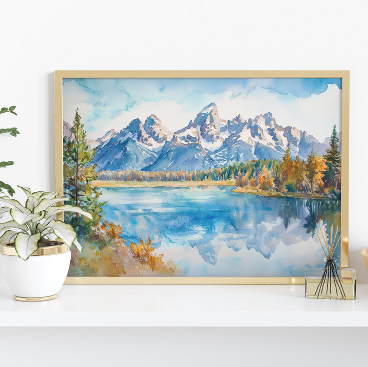 Grand Teton NP Watercolor Poster Landscape Wall Art Grand Teton NP Wall Hanging Home Décor Grand Teton NP Gift Art Lovers United States